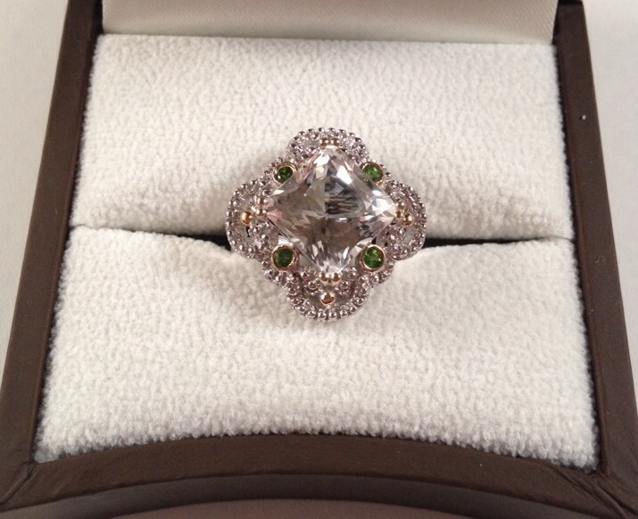 Sterling Silver White Topaz Chrome Diopside Multi Gemstone Modern Deco Ring 7