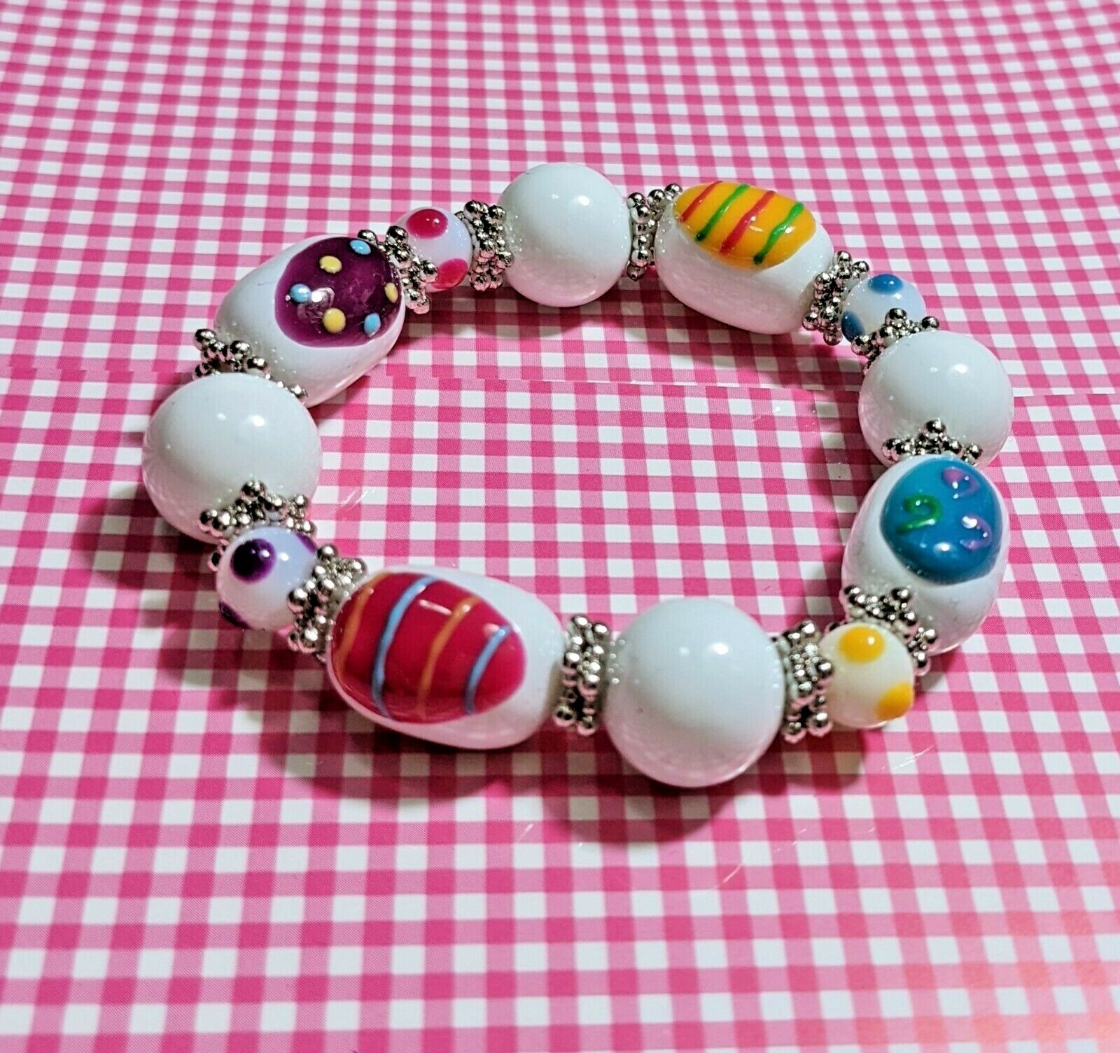 EasterEgg Bracelet Multi colorful Colorful Spring Pastel Beaded Stretch Bracelet