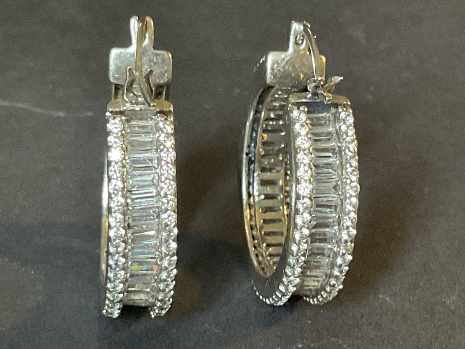 FUZION CREATIONS FZN Hoop Earrings Sterling Silver Clear Gemstones FZN 925 CN