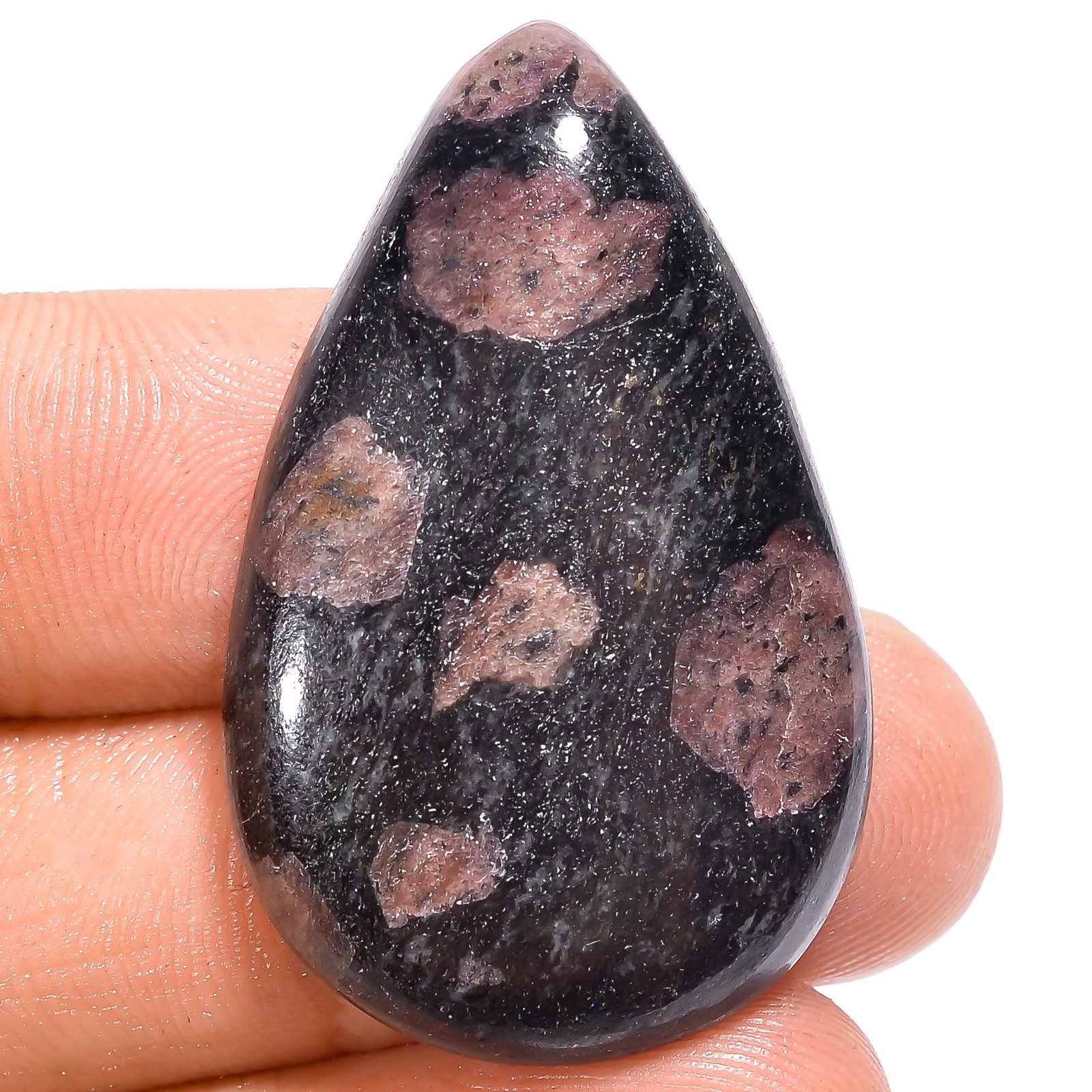 Natural Rhodonite Pear Shape Cabochon Loose Gemstone 45.5 Ct. 36X22X6 mm A-15481