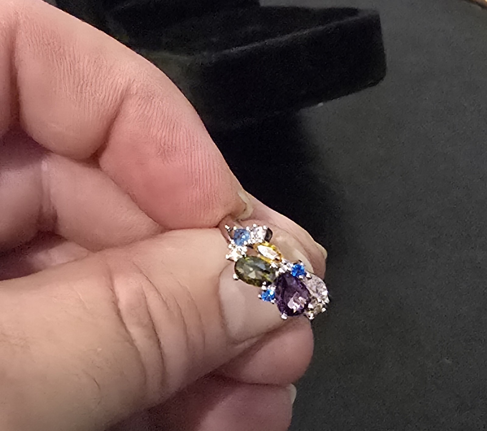 Multi Color Gemstone Cluster Ring Silver Statement Cocktail Women Jewelry Size 7