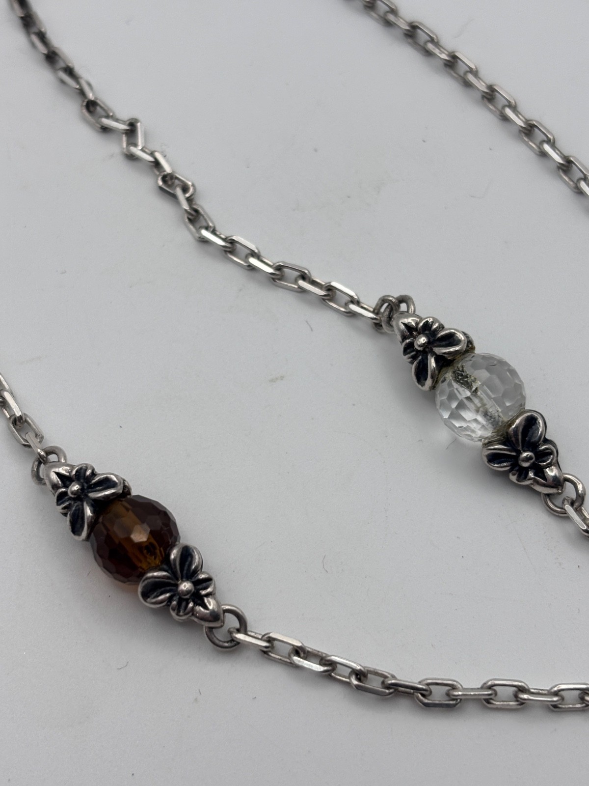 Ann King Pendant Necklace Sterling Silver Smoky Quartz Floral Faceted Enhancer