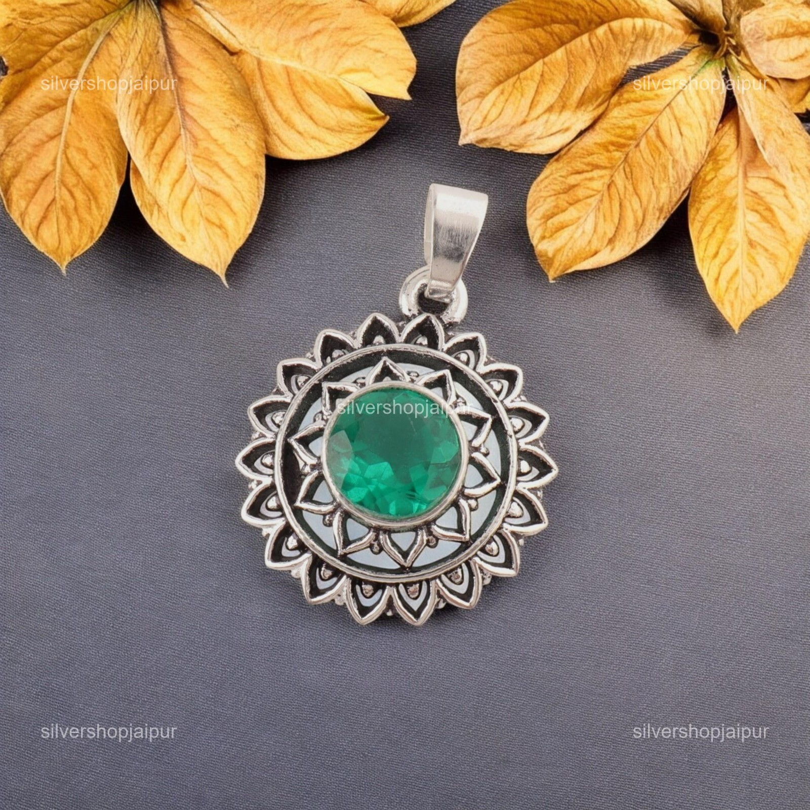 Emerald Gemstone 925 Sterling Silver Artisan Jewelry Pendant Necklace 1.14″ Gift