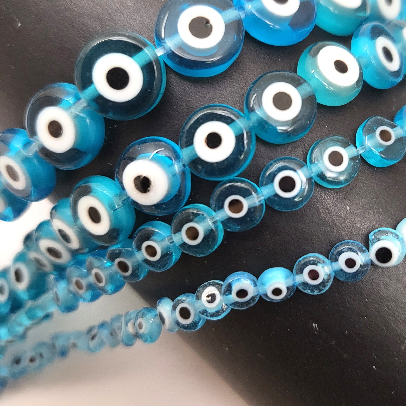 Light Blue Evil Eye Glass Coin Disc Bead Flat Round Saucer 4mm 6mm 8mm 10mm 15″