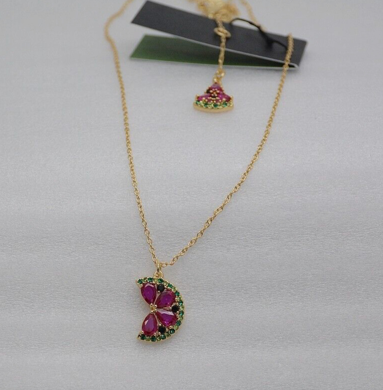NEW Kate Spade Watermelon Crystal Necklace Pendant Pink Gold KC752 w/ Receipt