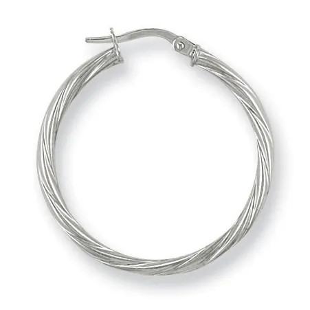 Hoop Earrings 9ct White Gold 29mm Twisted Womens Jewellery