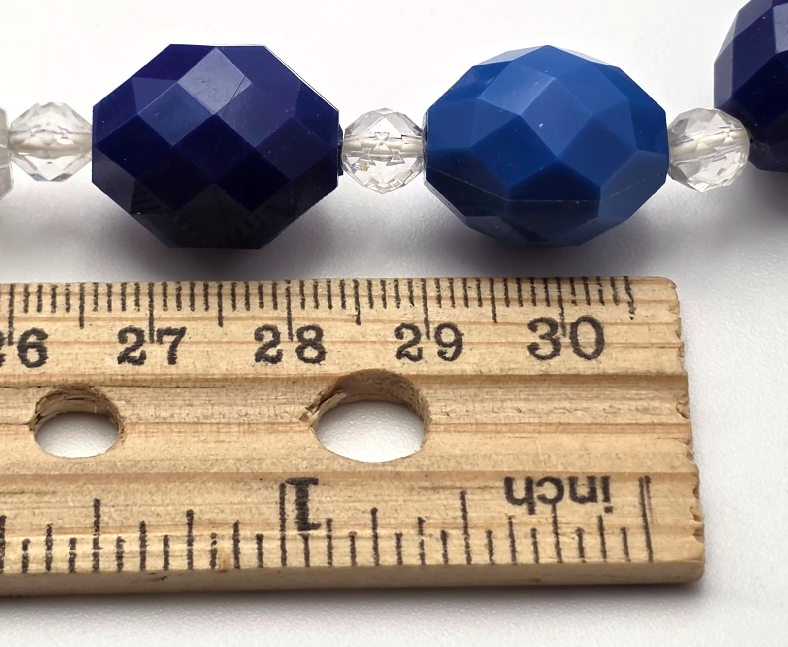 Blue Clear Faceted Acrylic Bead Necklace 25 In Chunky Statement Gold Tone Clasp