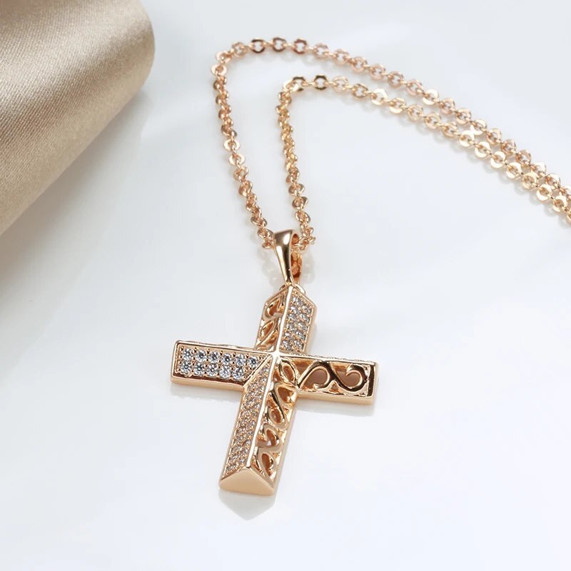 Luxury Cross Necklace Pendant 585 RG Rose Gold Rose Gold with Zircon 45cm +5cm