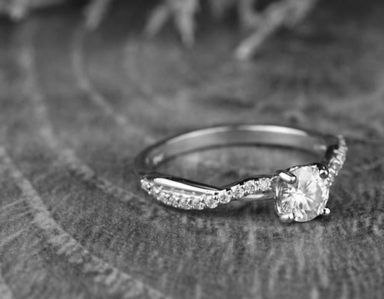 0.70 CT White Round CZ Twisted Engagement Ring In 14K White Gold Finish