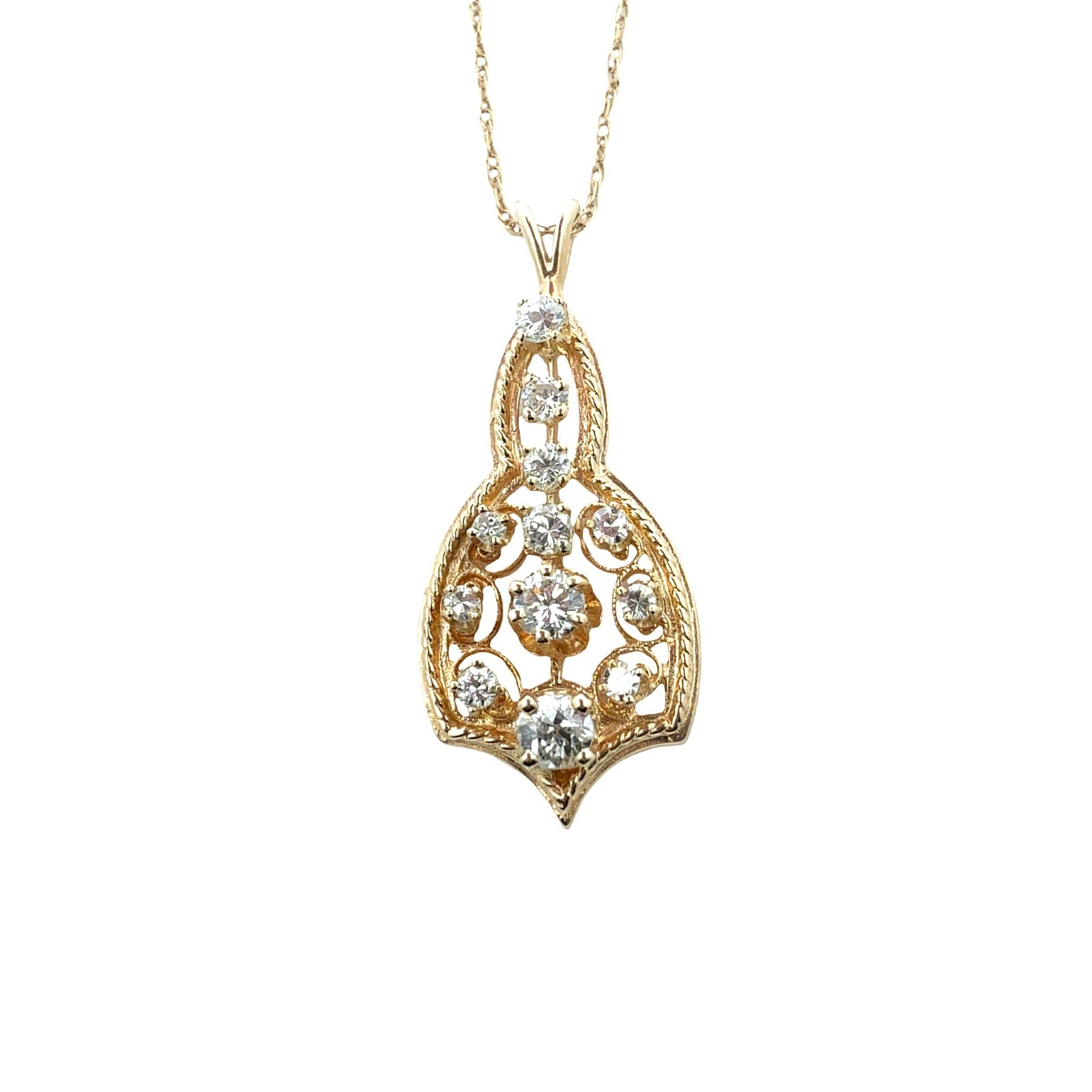 Paul Finelt 14k Yellow Gold Filigree and 0.57ctw Diamond Teardrop Necklace 18″