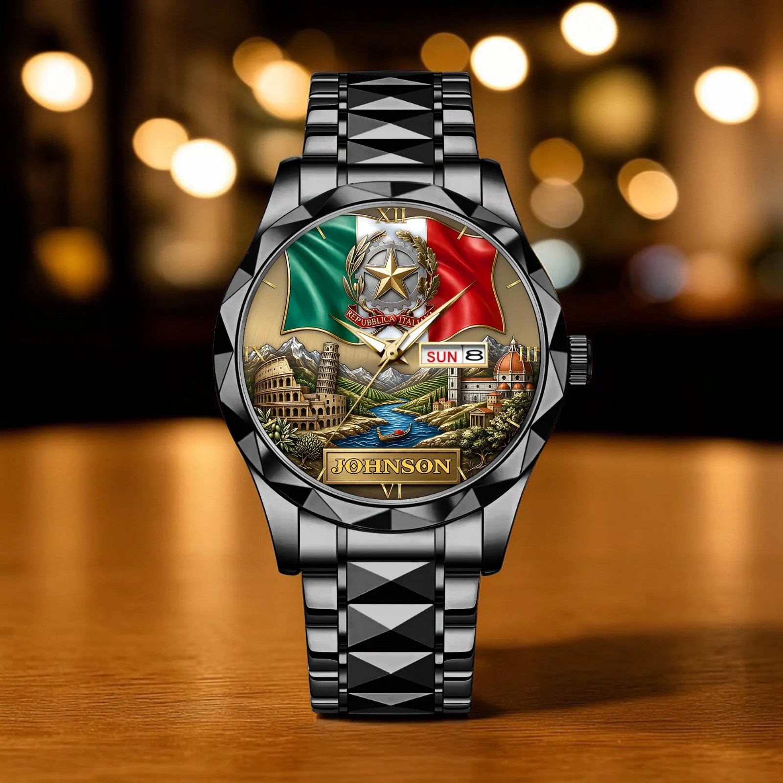 Custom Italy Flag Wrist Watch Personalized Rome Colosseum Landmark Gift for Men