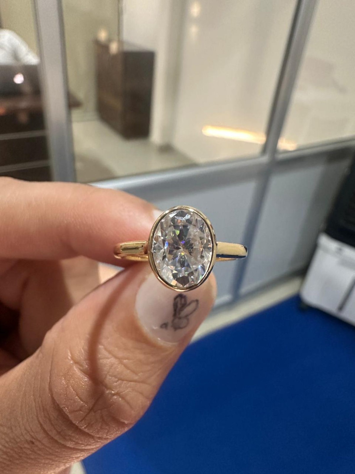 3 CT Oval Moissanite Engagement Ring 14K Yellow Gold Bezel Set