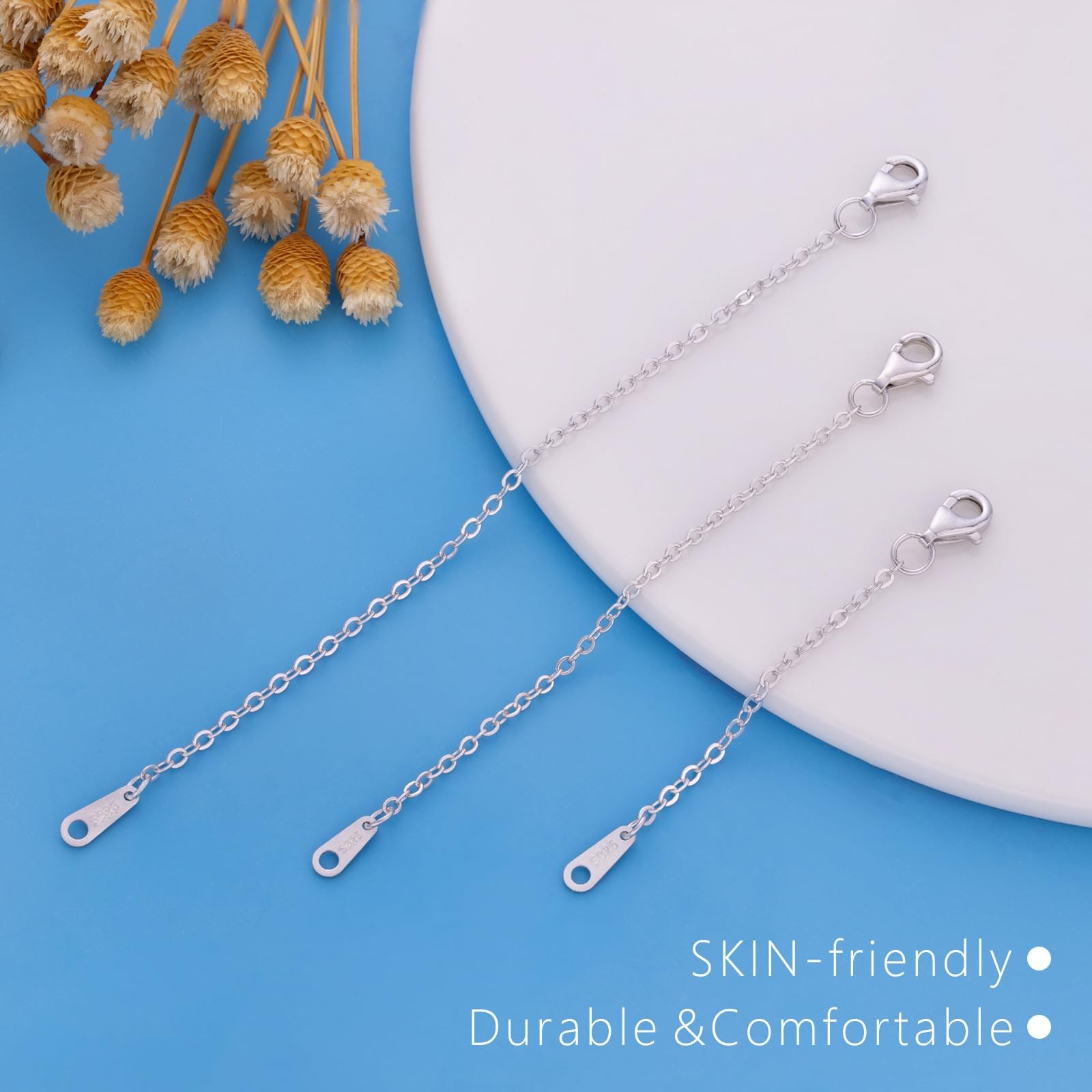 VANBARIS Sterling Silver Necklace Extenders for Women Silver Chain Extension …