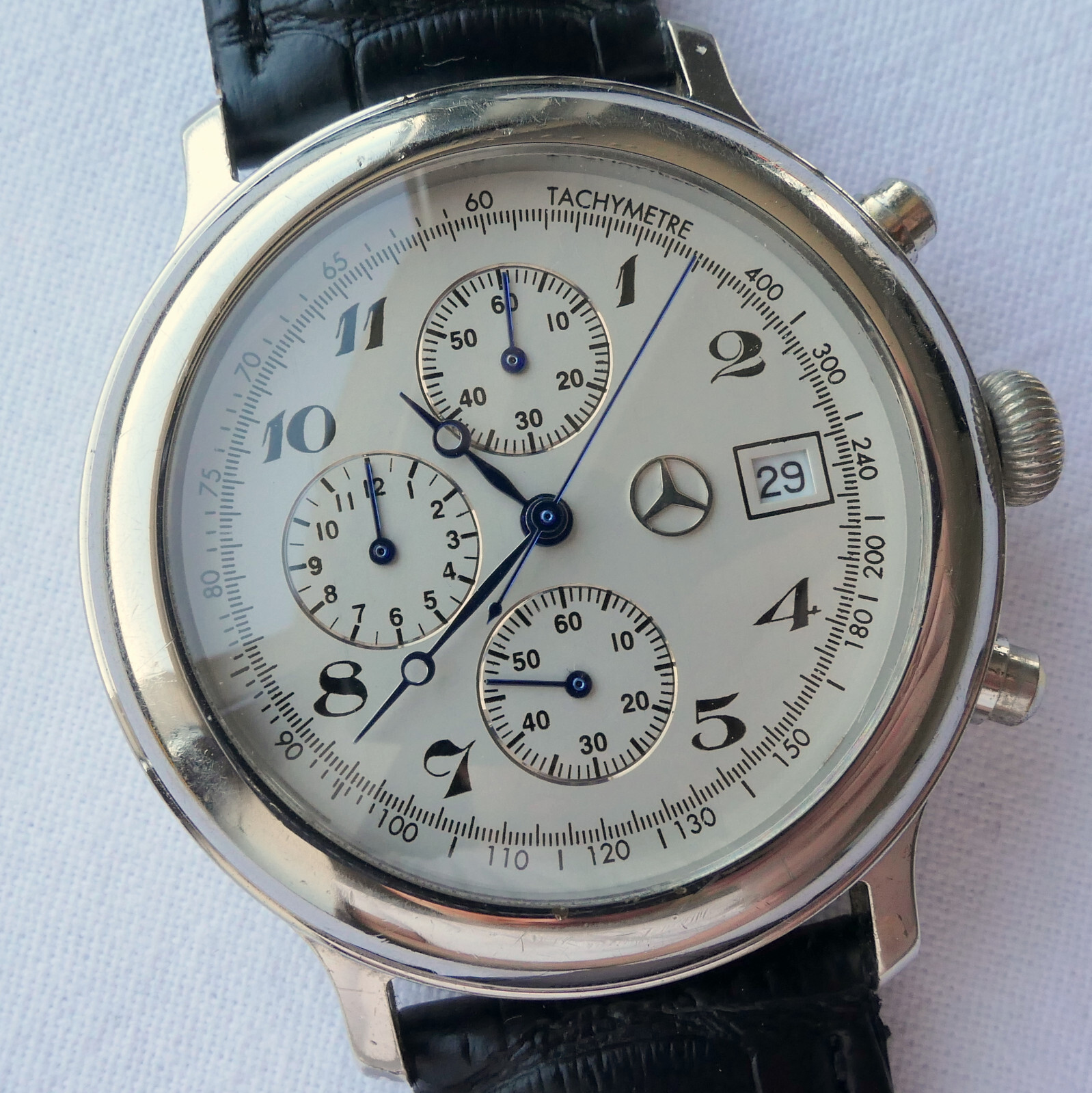 Mercedes Benz Classic 925 Sterling Silver Car Accessory Luxury Chronograph Watch
