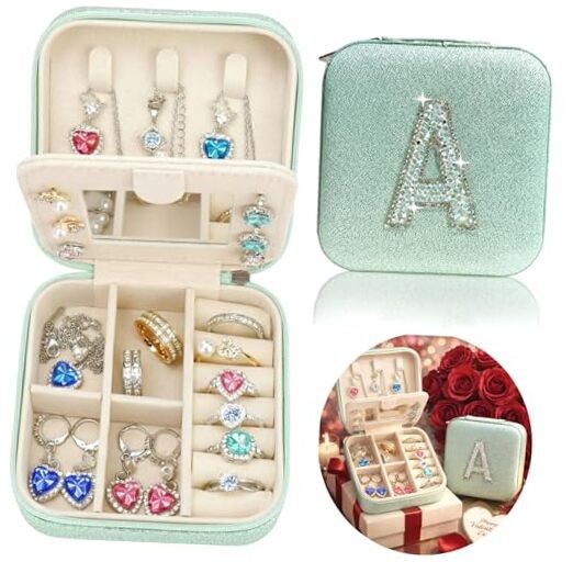 Mothers Day Gift Travel Jewelry Case for Women, Large Jewelry Organizer Green A