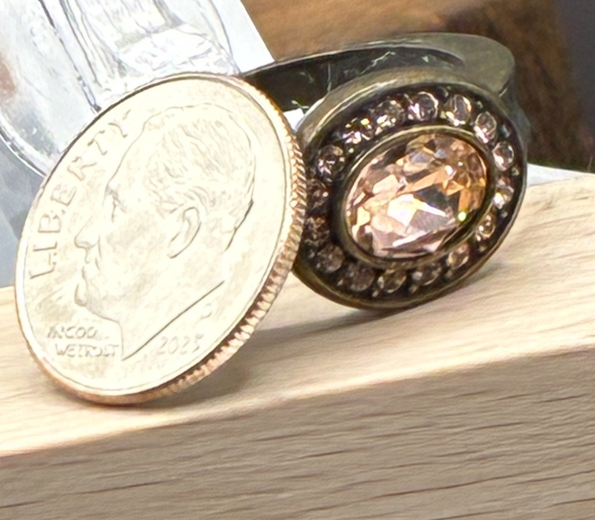 Touchstone Peach Crystal Halo Ring in Brown Rhodium Size 8.25