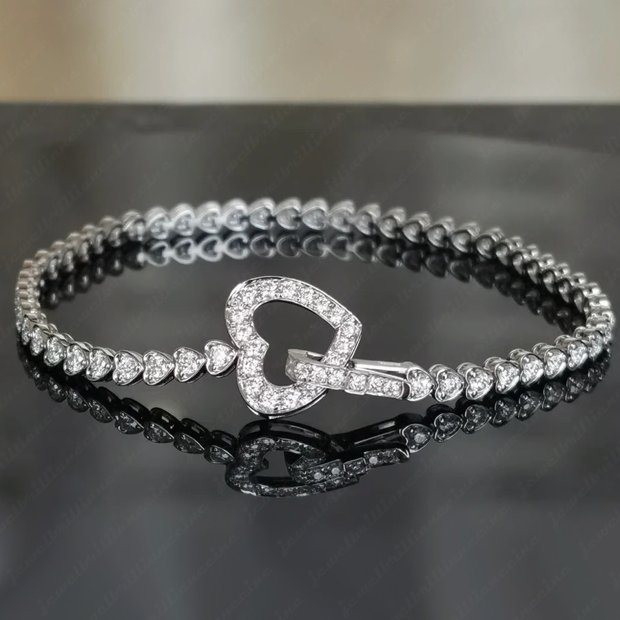 9.35Ctw Round Moissanite Bezel Heart Shape Tennis Bracelet 14K White Gold Plated
