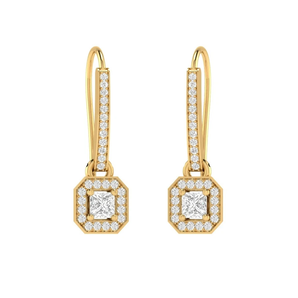1.50 Ct Princess Lab Created Diamond Drop Dangle Earrings 14K Yellow Gold Plated