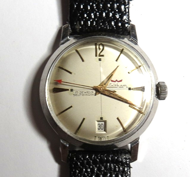 VTG 1960’s SWISS MENS WALTHAM 17’J AUTOMATIC RED POINTER 1700/01 WRISTWATCH RUNS