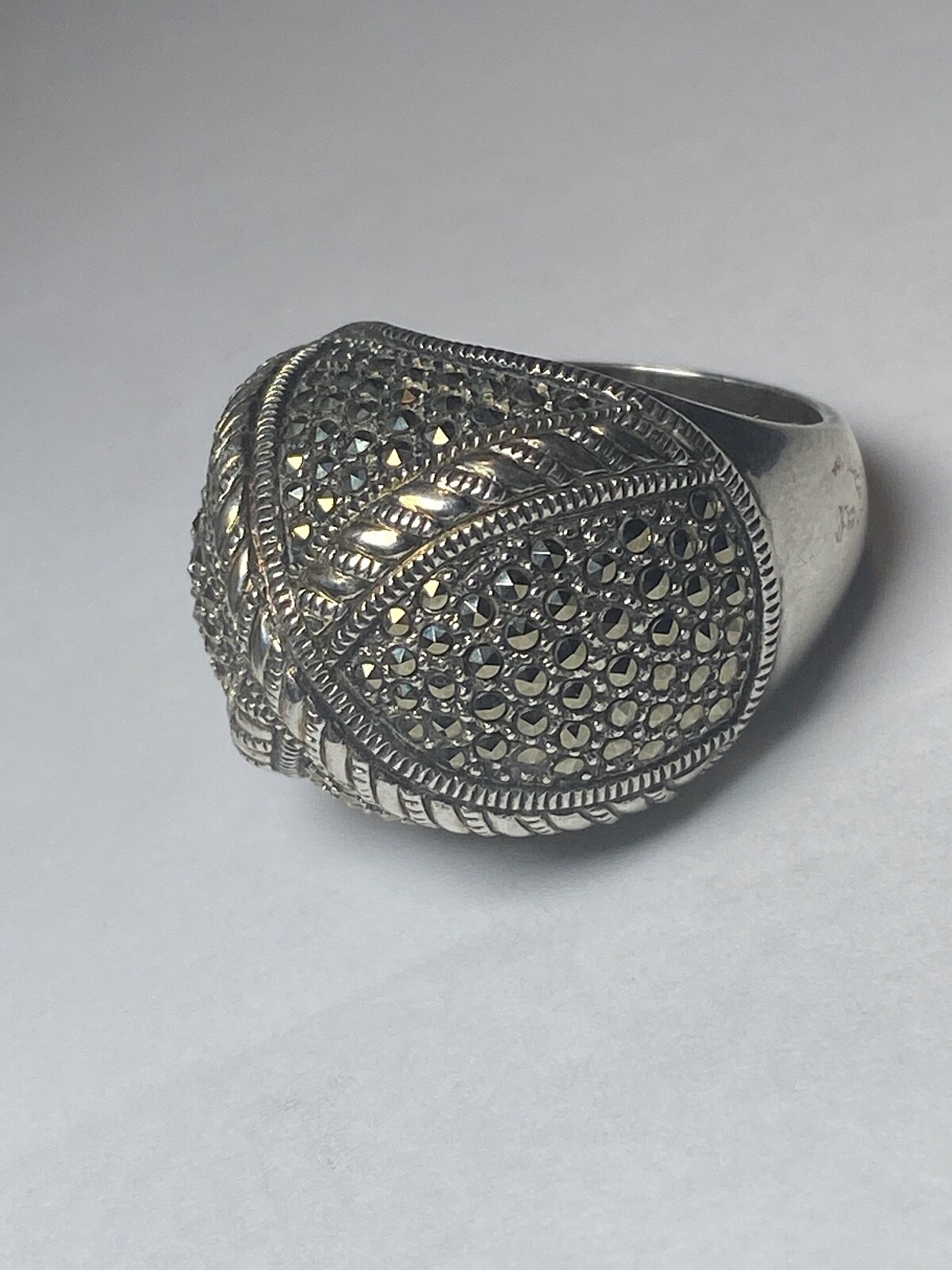 Marcasite ring Dome band wide band sterling silver women