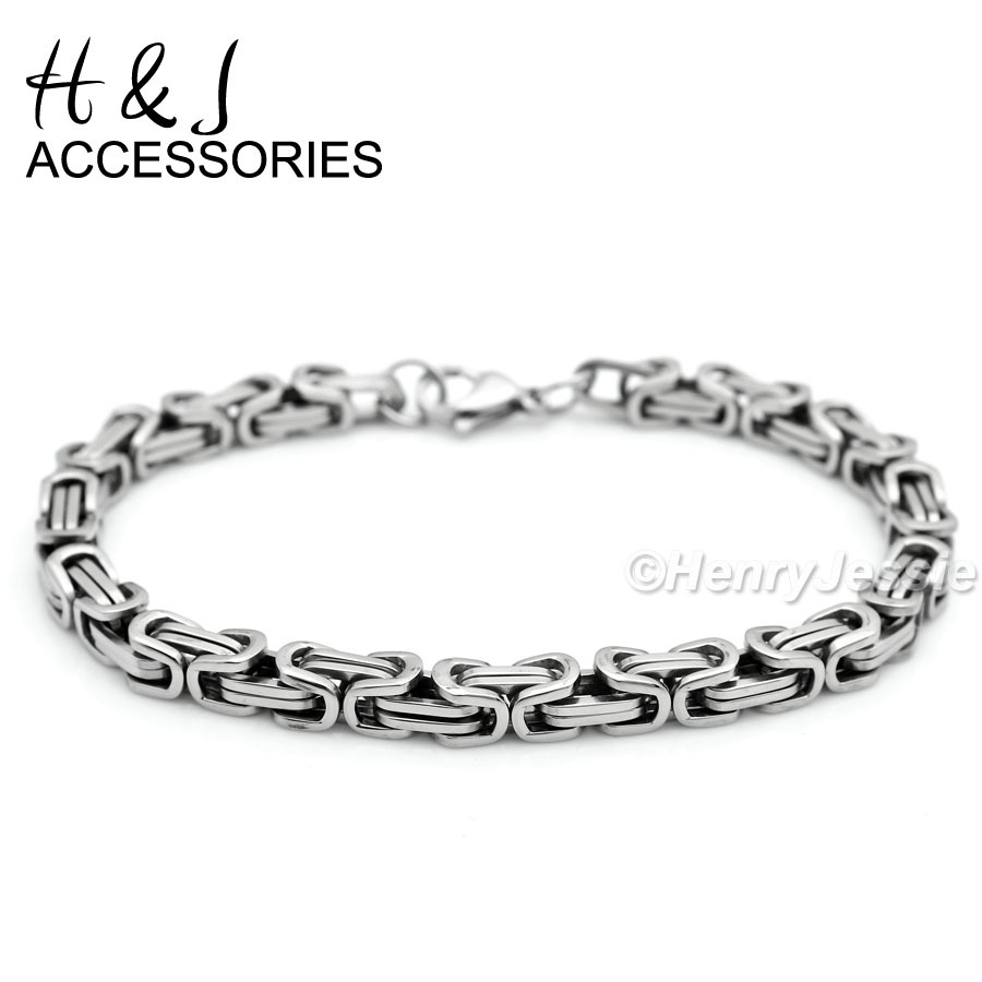 7″-11″MEN Stainless Steel 6mm Silver Byzantine Box Link Chain Bracelet