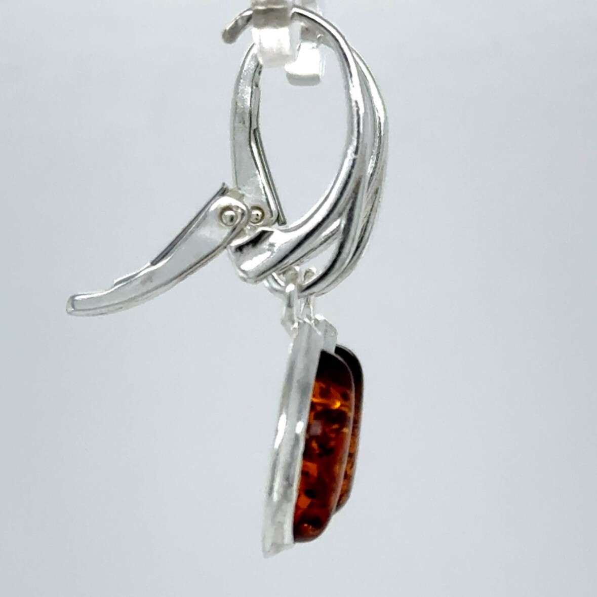 Cognac / Brown BALTIC AMBER Drop Leveback Earrings 925 STERLING SILVER #1654