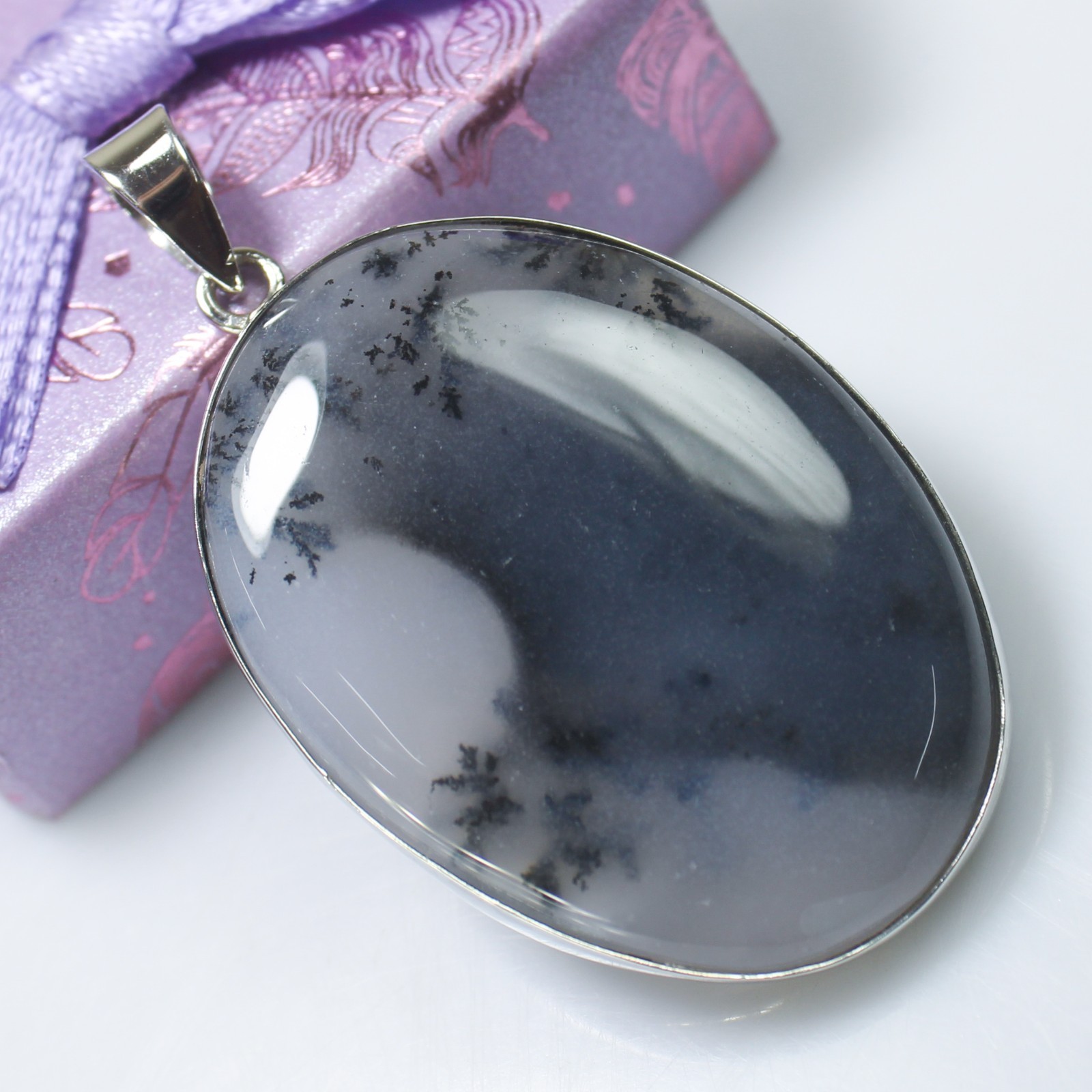 Dendrite Opal Pendant 925 Sterling Silver Vintage Gemstone Jewelry 13.75 g