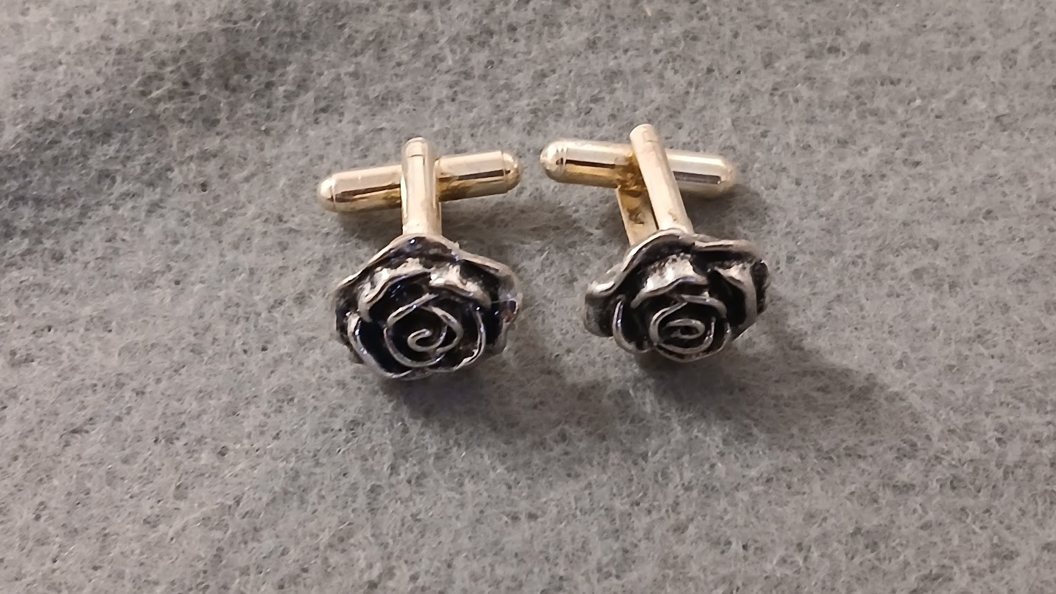 Antique Silver Rose Tie Clip Bar Cufflinks