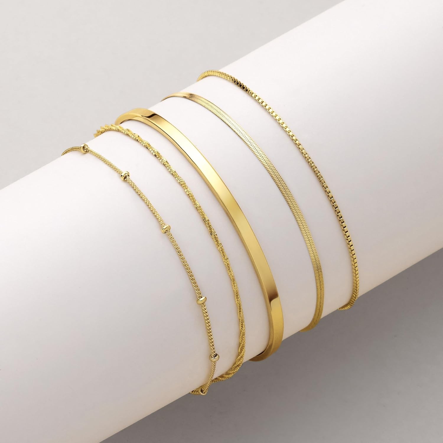 Thin Dainty Gold Bracelet for Women Stack, 14K Gold Plated Bracelet Stackable Se