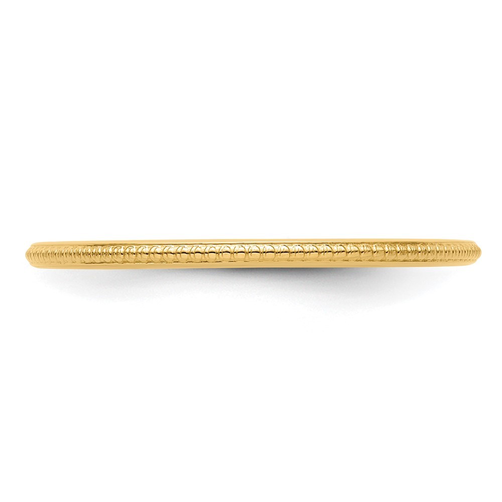 10K Yellow Gold 1.2mm Beaded Stackable Band Ring Size 8 for Women