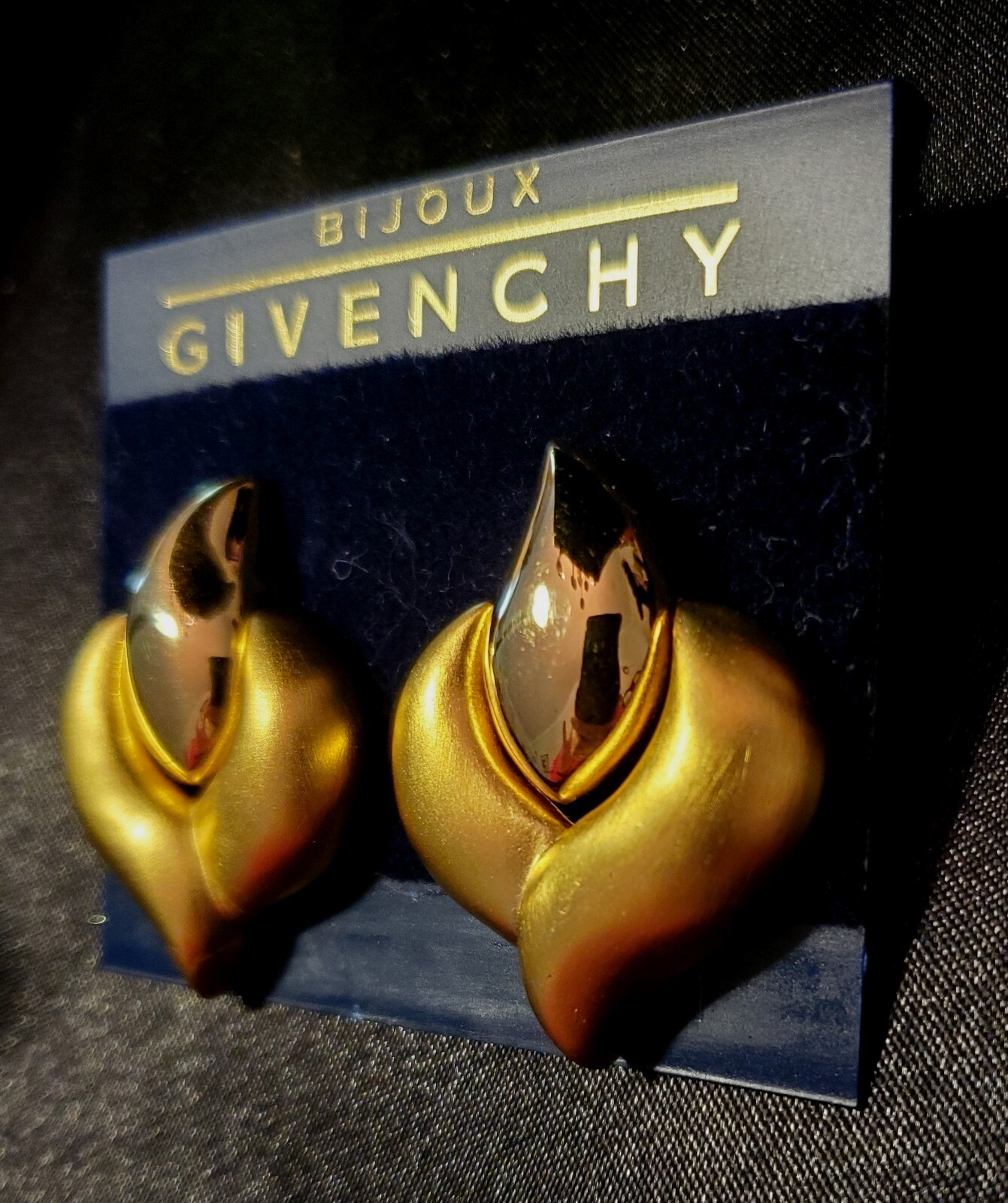 BIJOUX GIVENCHY Vtg Runway 1990s Earrings, Matte/Shiny Gold Tone in Flame Shape