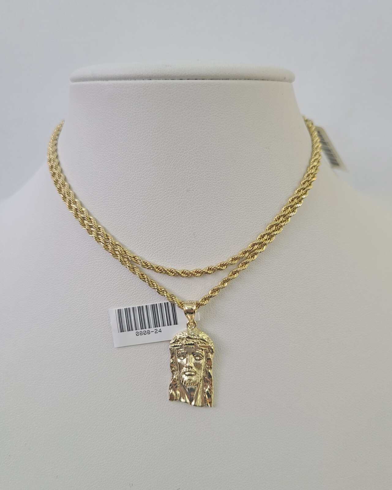 10k 2.5mm Rope Chain Jesus Head Pendant 18″-30″ Yellow Gold Set Charm Necklace
