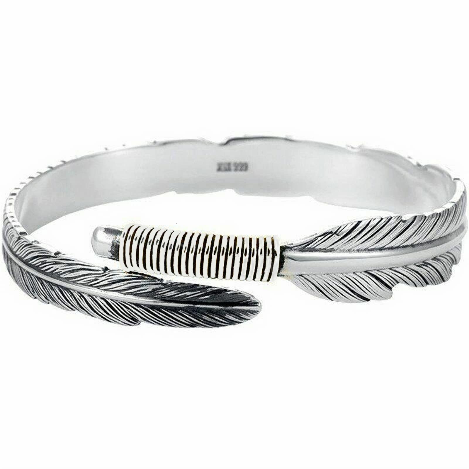 Silver Feather Bracelet Lucky Hope Cuff Jewelry Simple Retro For Women Men (Styl