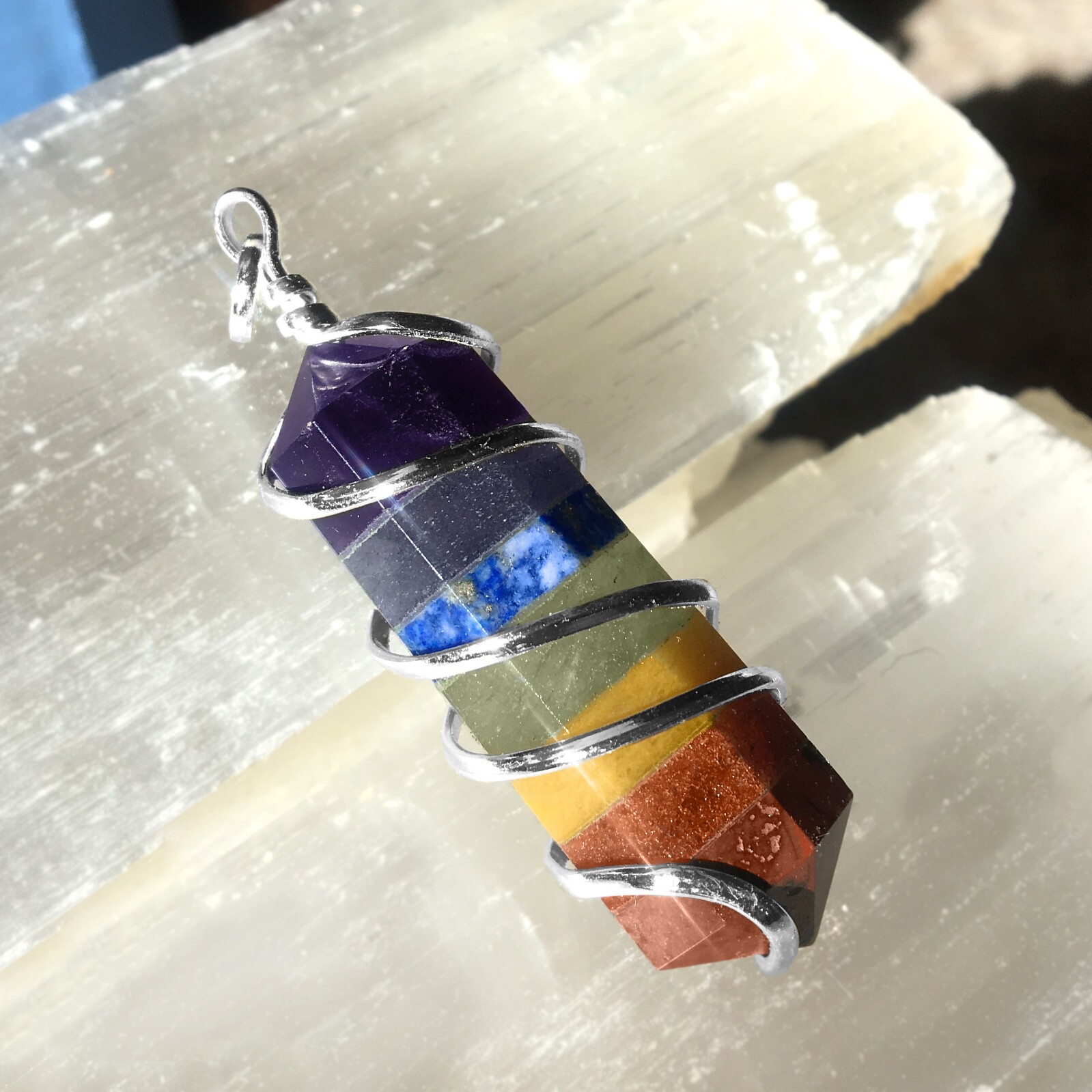 Wire Wrap Rainbow Crystal Pendant Spiral 7 Chakra Necklace Reiki Healing CHARGED