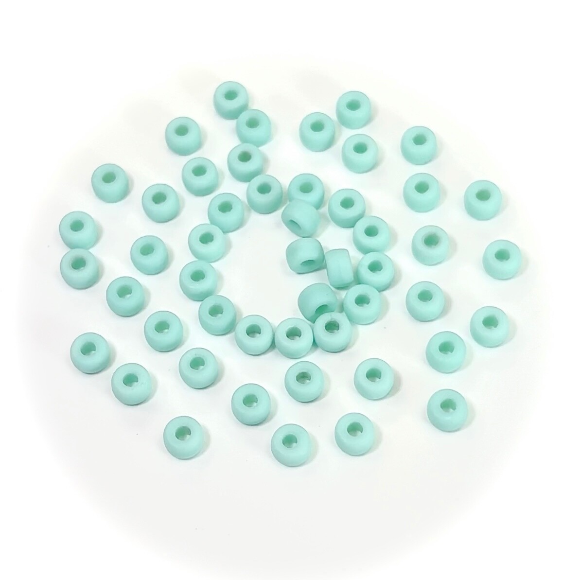 Czech Glass Druk Large Hole Beads 6mm, Green Turquoise Matt finish, 50pc J088