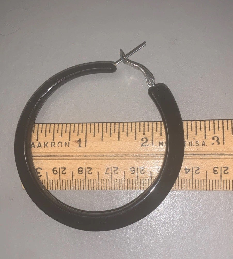 Black Hoop Earrings 2.5″ Large Statement Latch Back Hinged Minimalist Chic