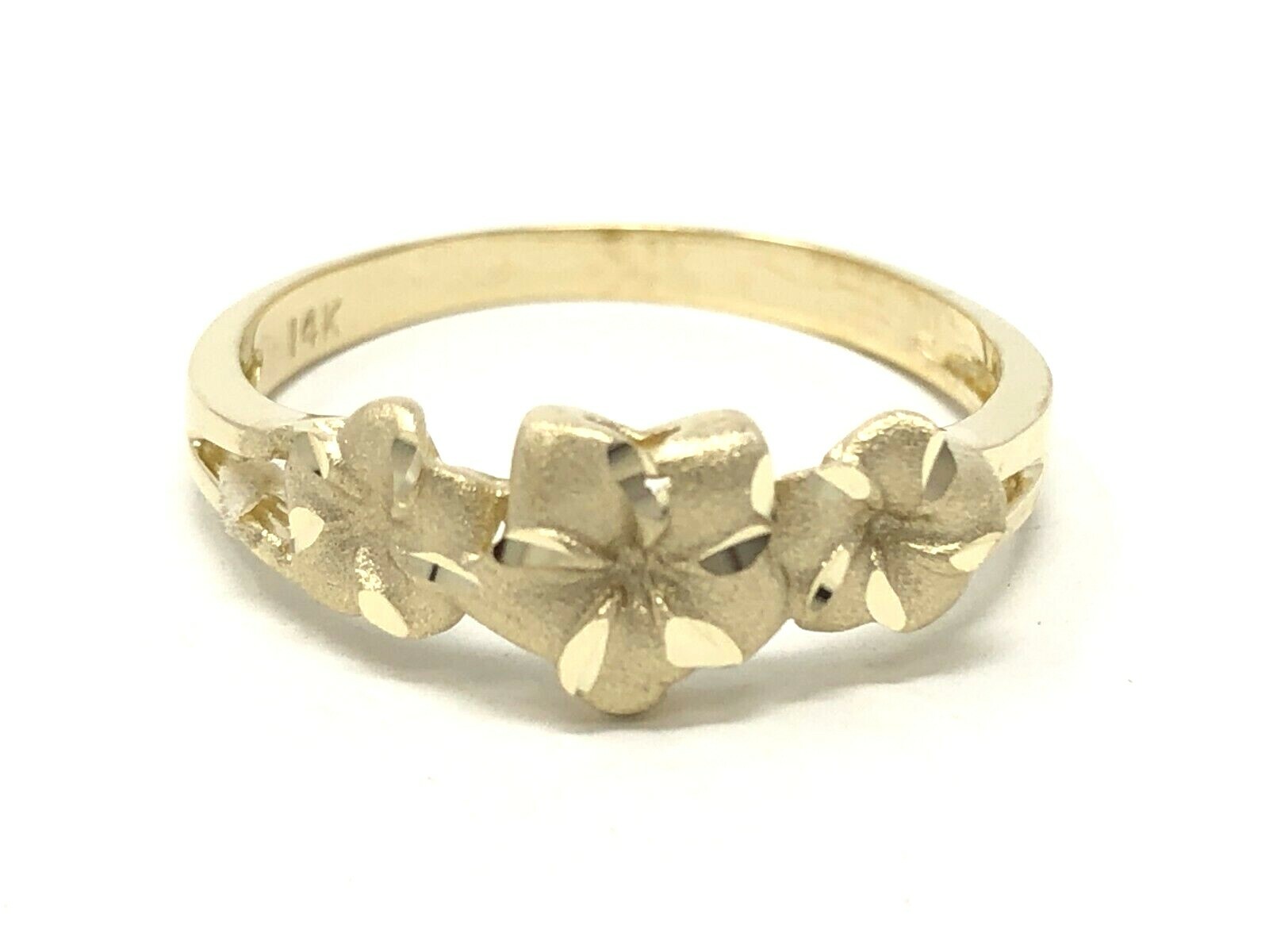 14k Yellow Gold Solid Hawaiian Plumeria Flower Ring Sizes 6-9