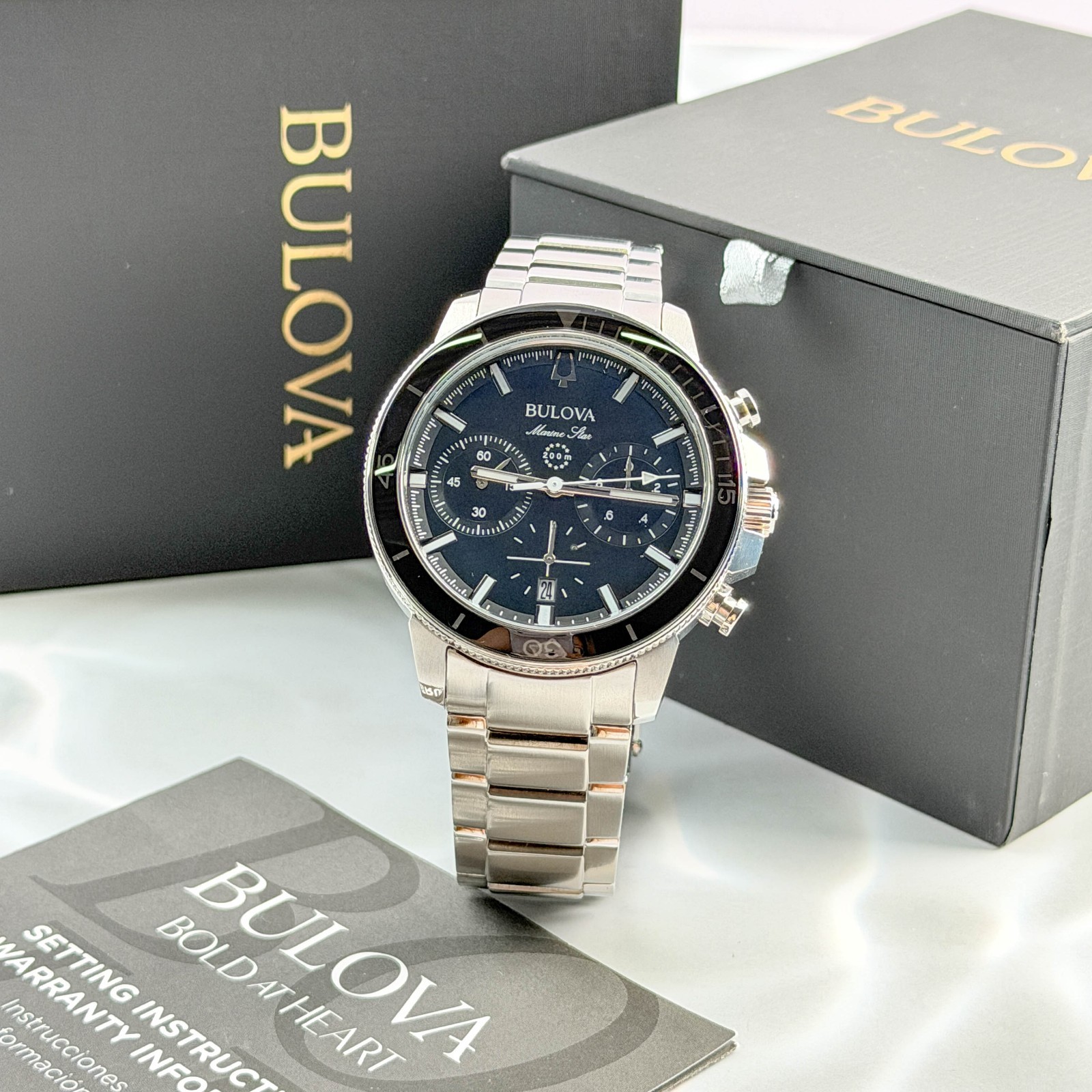 Bulova 96B272 Men’s Chrono Marine Star C Black Dial Stainless Steel Watch 45mm