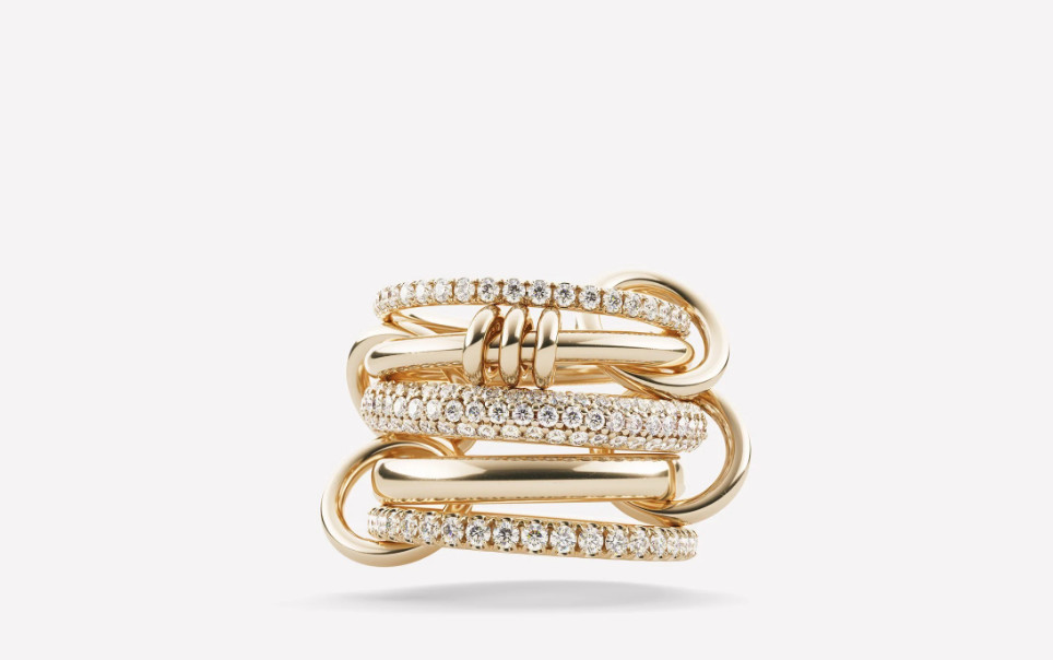 Lab created Moissanite Connected Ring 925 Silver Linked Interconnected Band Ring