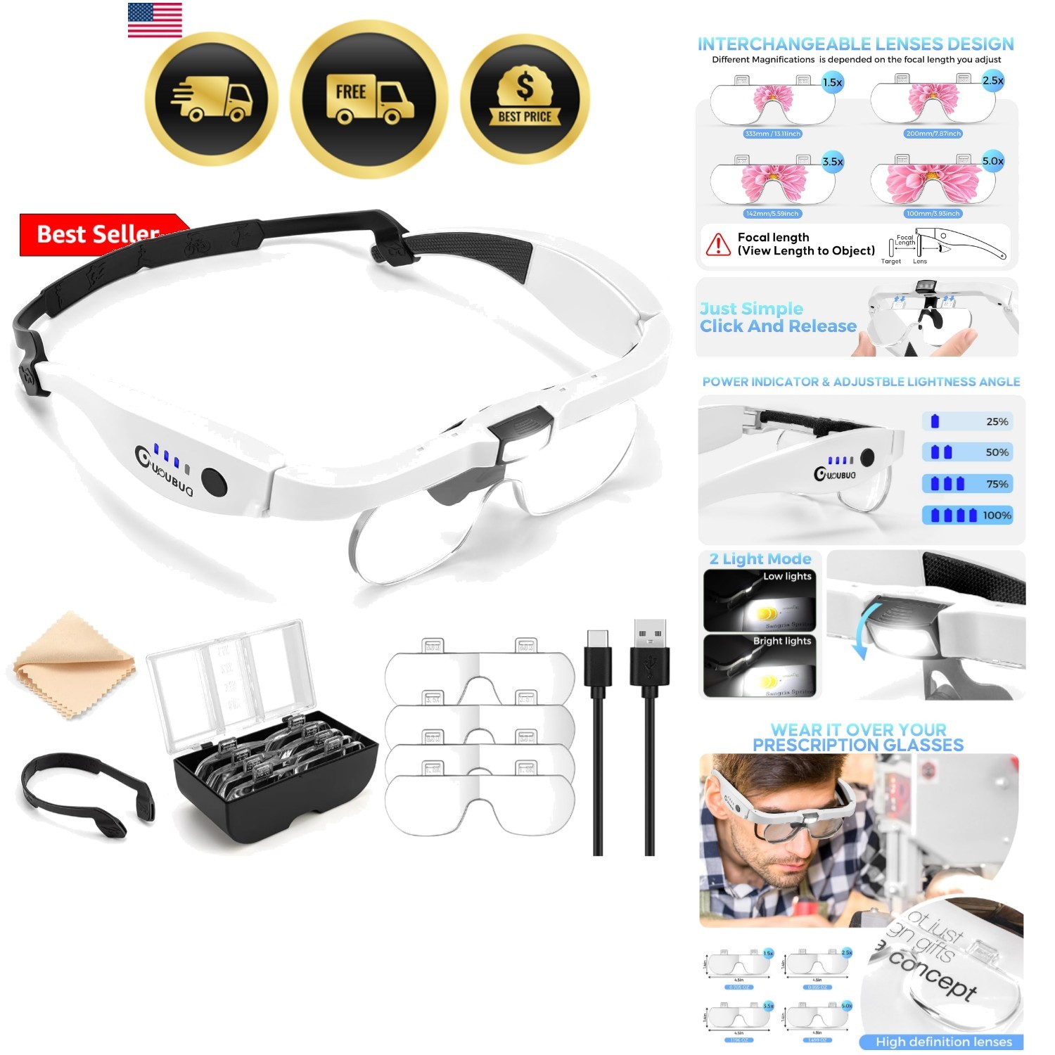 Magnifying Glass with Light, 1.5X-5.0X Magnifying Glasses, Rechargeable Magni…