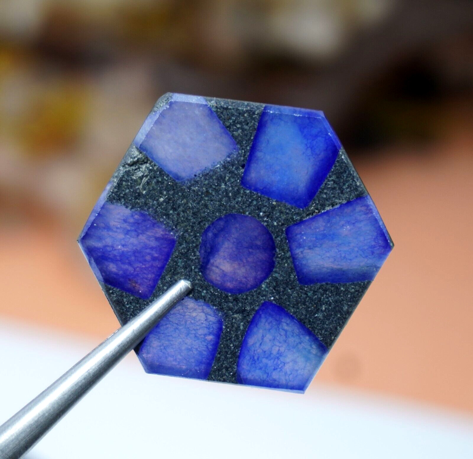 Natural Trapiche Blue Sapphire 28.75Ct Rare Hexagon Cut Sri Lanka Loose Gemstone