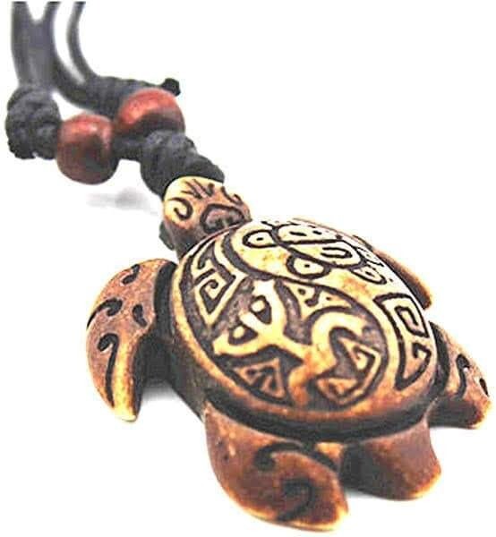 Lot of 2, White & Brown Wood Turtle Pendant Rope Necklace, Sun, Cotton Cord