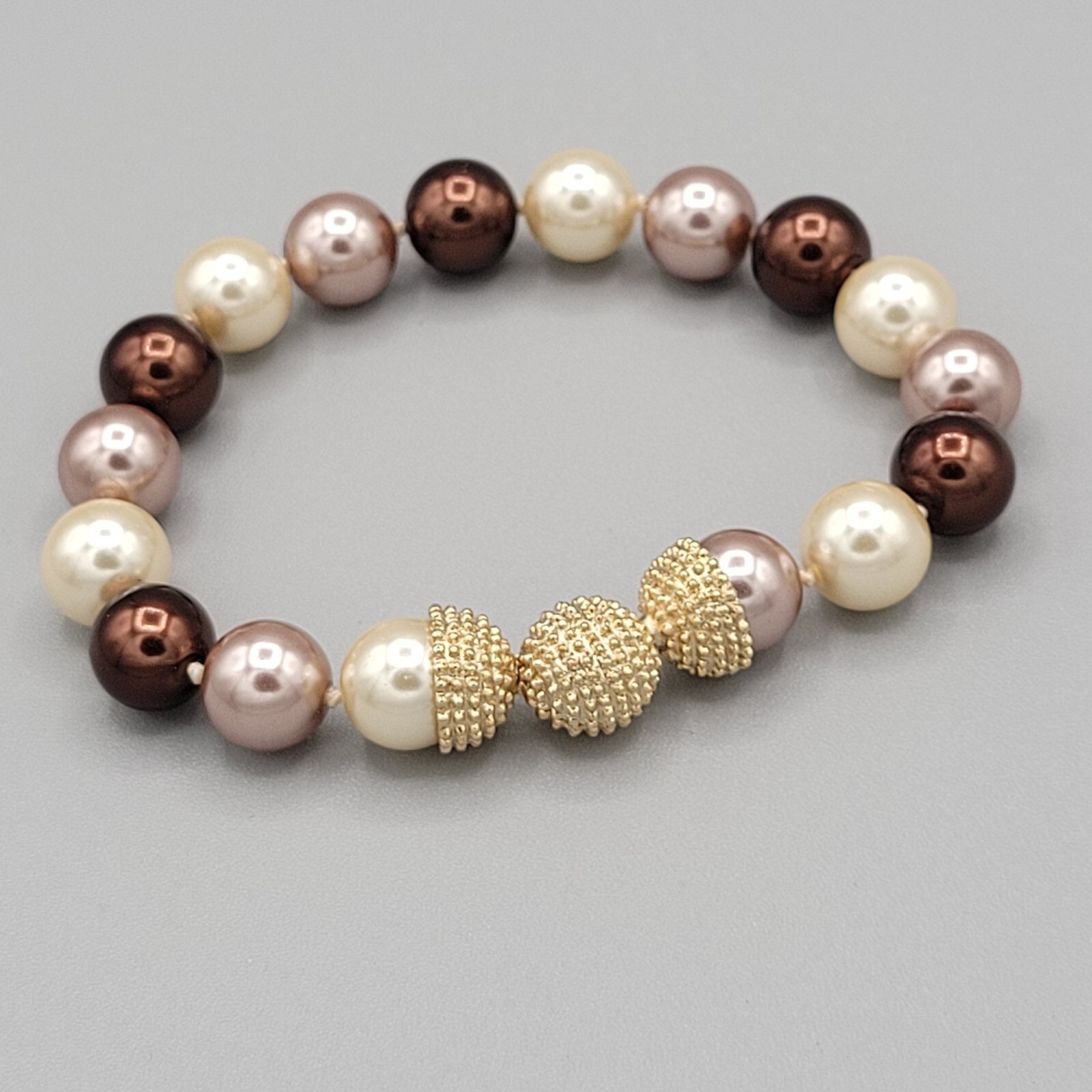 Womens Multicolored Imitation Pearl Beaded Bracelet Magnetic Closure 6 1/2 in