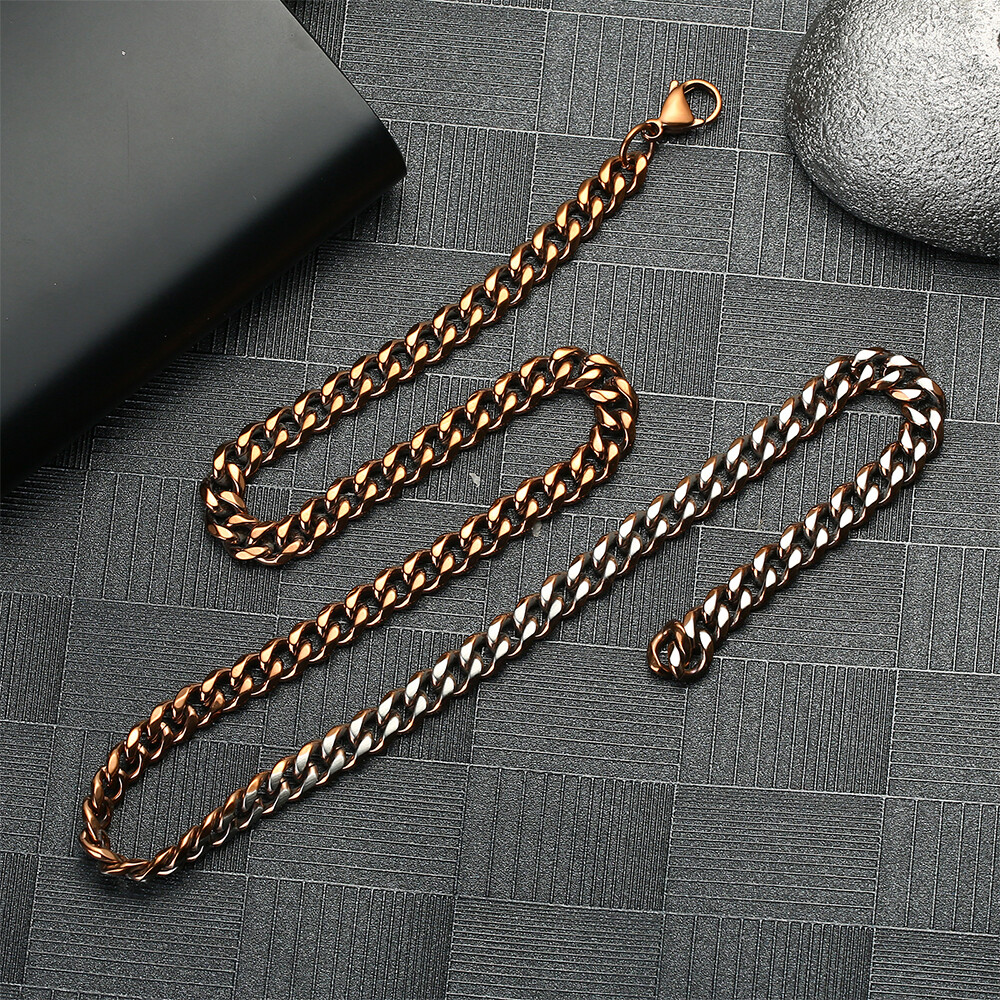 Stainless Steel Necklaces For Men Women Cuban Link Brown Basic Jewelry