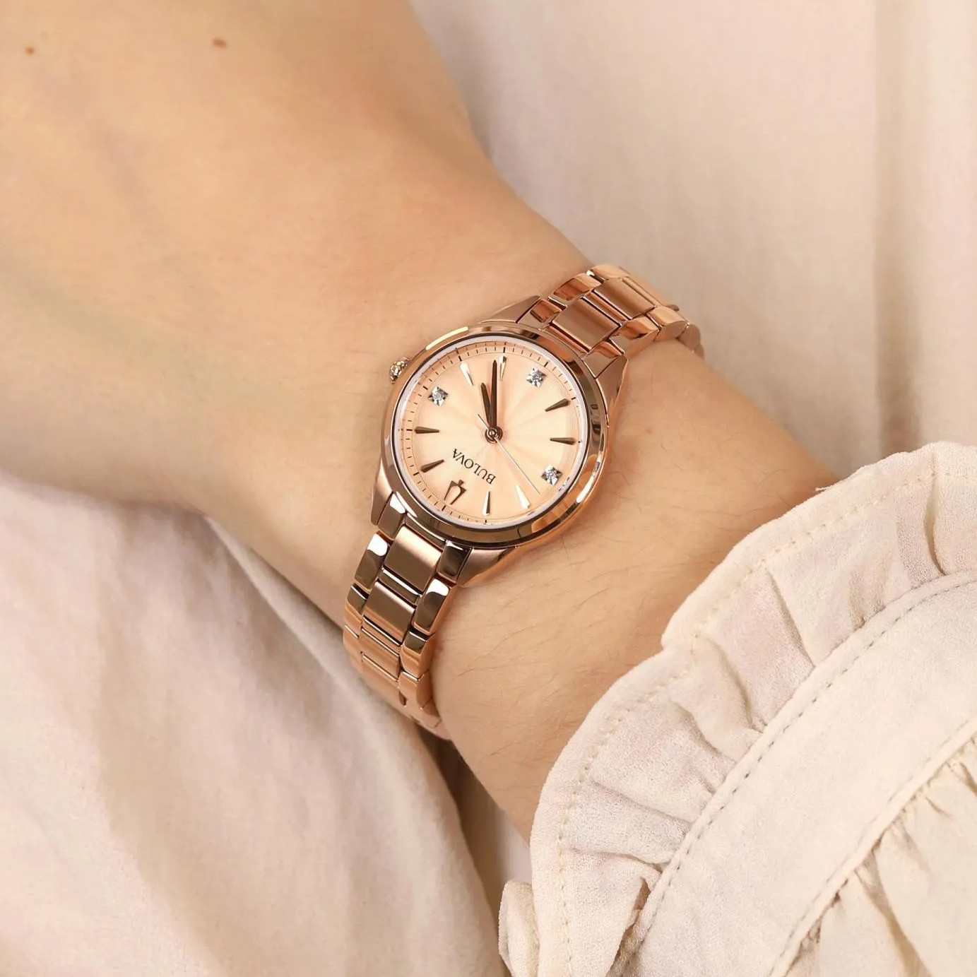 Women’s Bulova Sutton 97P151 Rose Gold Dial Bracelet Stainless Quartz Watch