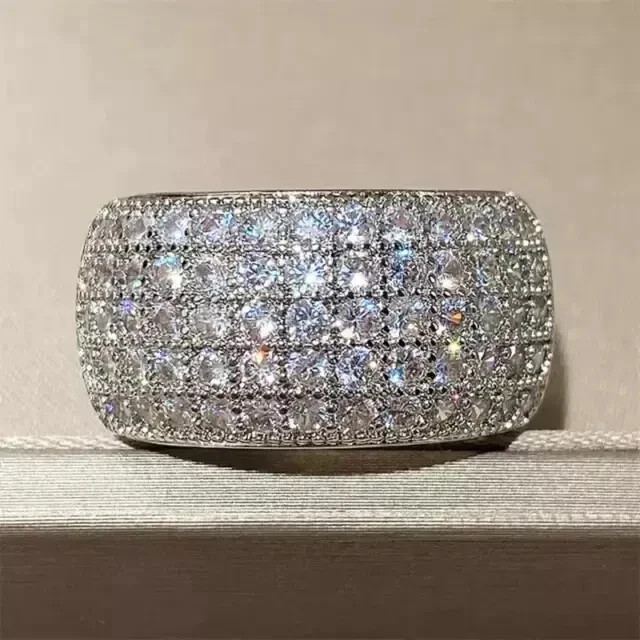 Real Moissanite 3Ct Round Cut Women’s Cluster Wedding Ring 14K White Gold Plated