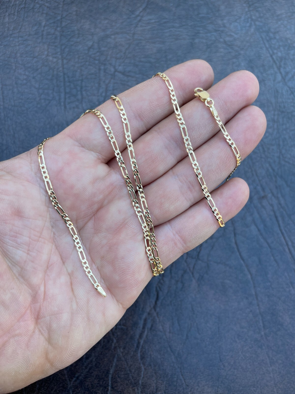 14k Gold Plated Solid 925 Sterling Silver Figaro Chain Necklace Mens Ladies Flat