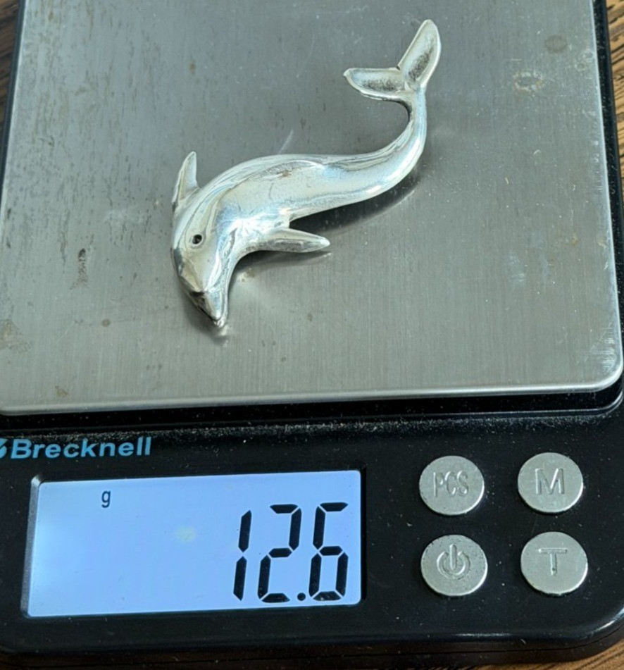 Vintage Taxco Brooch Dolphin 970 Silver Pineda Family Mark Mexico Modernist TP17