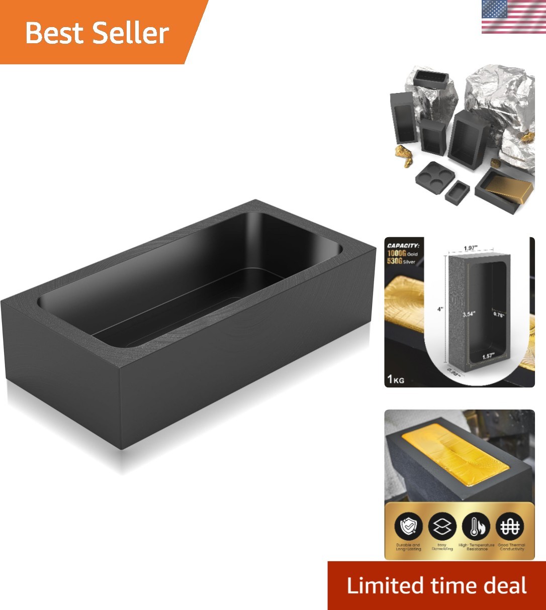 High-Purity Graphite Ingot Mold 1kg – Heat Resistant for Efficient Metal Casting