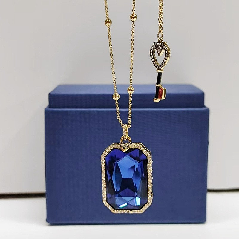 Swarovski Mysterious Tarot Series Rectangular Sweater Necklace Blue Double-Sided